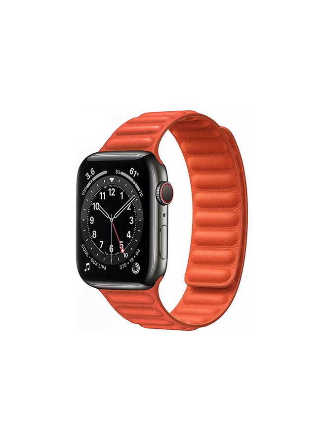 Perfii Link Leather Replacement Band For Apple Watch Series 6/SE/5/4/3/2/1 Orange