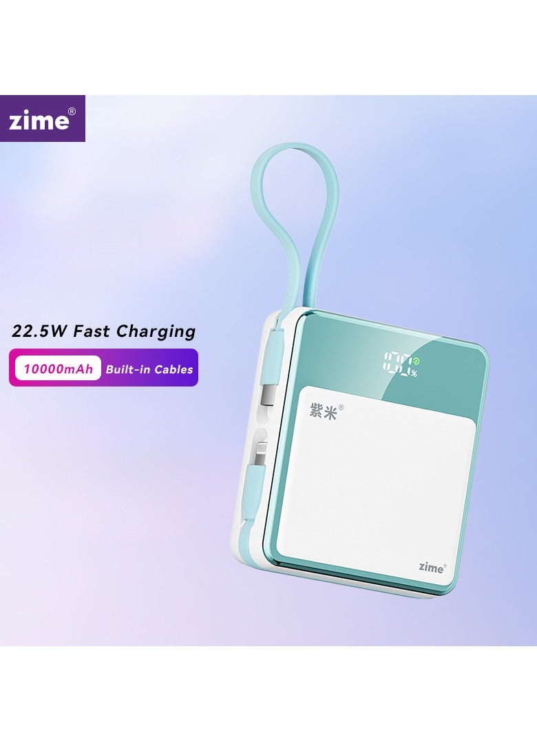 zime E51W Power Bank, 22.5W High-Speed Charging Portable Charger with Built-In Connector and USB-C Cable, 1USB-C,1USB-A,10,000mAh Battery for iPhone 16/15/14/13 Series, Samsung, Huawei - Image 1