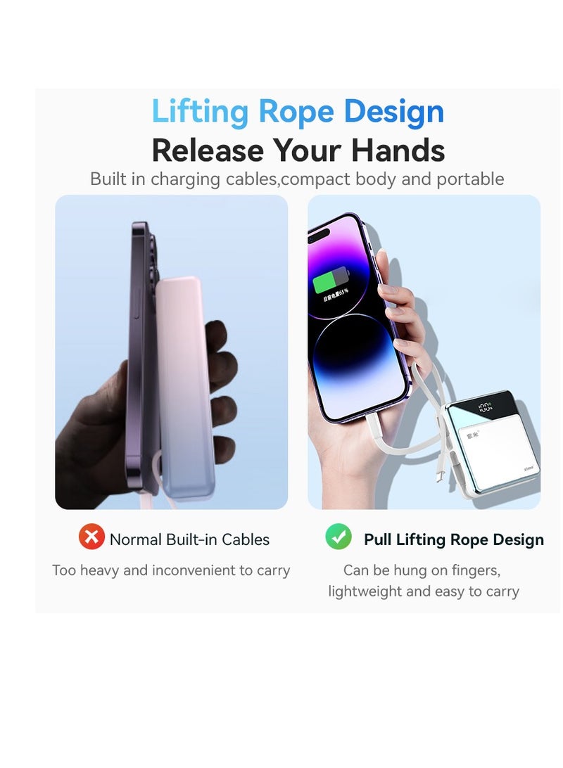 zime E51W Power Bank, 22.5W High-Speed Charging Portable Charger with Built-In Connector and USB-C Cable, 1USB-C,1USB-A,10,000mAh Battery for iPhone 16/15/14/13 Series, Samsung, Huawei - Image 2