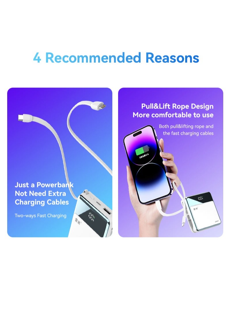 zime E51W Power Bank, 22.5W High-Speed Charging Portable Charger with Built-In Connector and USB-C Cable, 1USB-C,1USB-A,10,000mAh Battery for iPhone 16/15/14/13 Series, Samsung, Huawei - Image 5