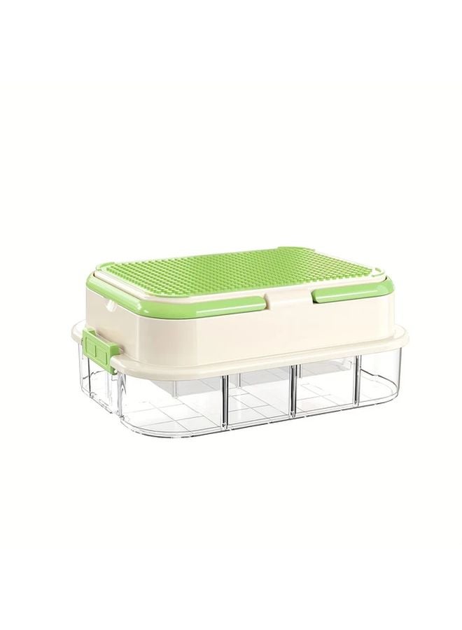 Two Tier Green Modular Plastic Toy Storage Box Stackable With Lids Adjustable Compartments - Image 1
