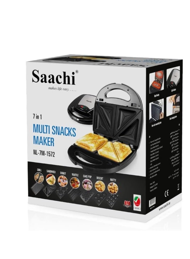 Sachi Saachi 7 in 1 Multi Snacks Maker NL-7M-1572 – Versatile Electric Kitchen Appliance for Making Waffles, Donuts, Cakes, Sandwiches, and More – Non-Stick Plates, Easy to Clean, Compact Design – Perfect for Quick Snacks and Family Treats at Home - Image 4
