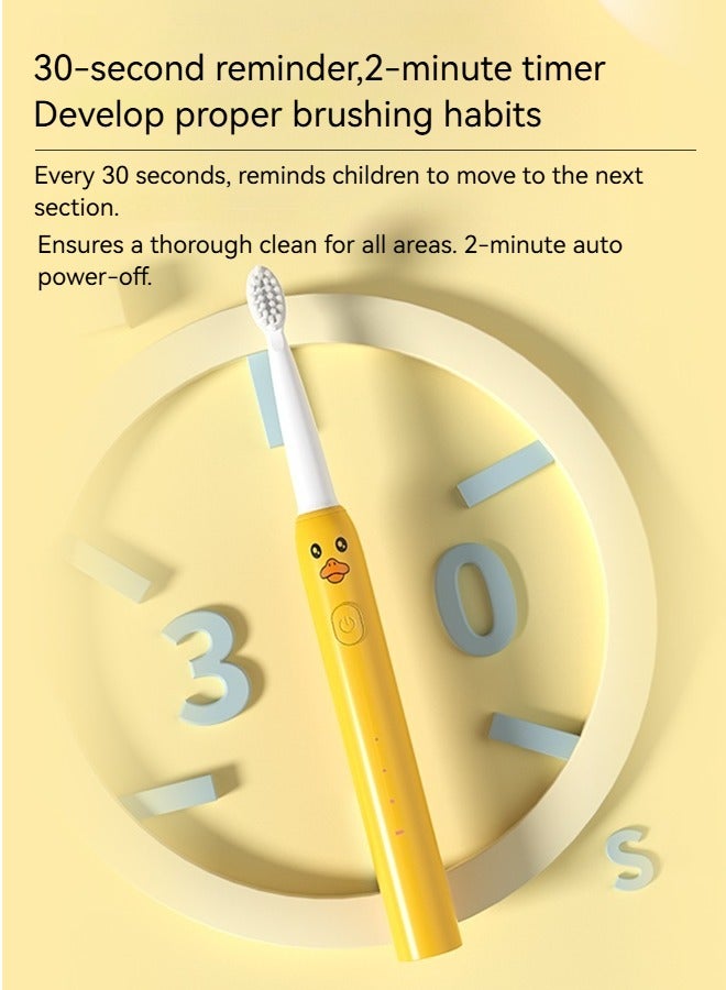 فرشاة أسنان كهربائية Yellow Duck Kids Sonic ، للأولاد والبنات من سن 3 إلى 12 عامًا مع تذكير كل 30 ثانية ، ومؤقت لمدة دقيقتين ، ومحرك 20000/دقيقة ، و3 أوضاع ، وبطارية تدوم 100 يوم ، ومقاومة للماء بمعيار IPX7 - Image 4
