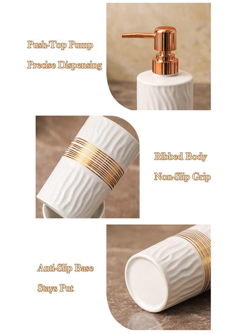 5 Piece Ceramic Bathroom Accessories Set Golden Strips Design Toothbrush Holder, Soap Dispenser - Image 5