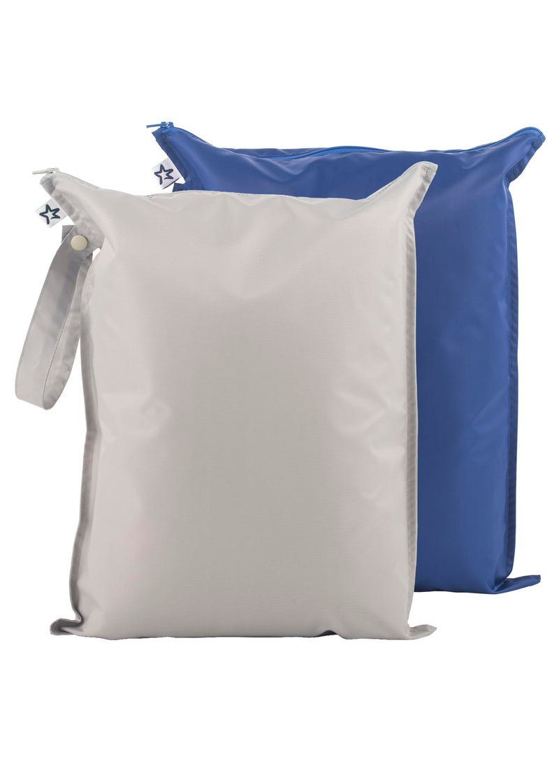 Tiny Twinkle Tiny Twinkle Mess-proof Wet Bags 2 Pack Waterproof and Washable Bag for Travel storage, Stroller, Daycare, Baby Diapers, Yoga, Beach, Pool, Wet Toddler Swimsuits (Grey, Indigo)  - Image 1