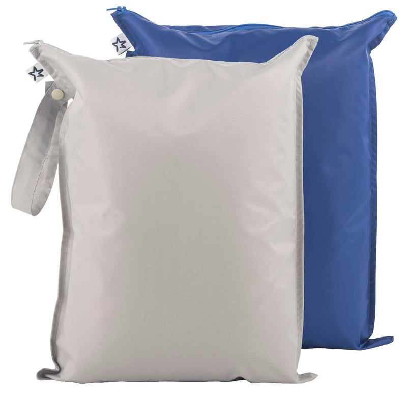 Tiny Twinkle Mess-proof Wet Bags 2 Pack Waterproof and Washable Bag for Travel storage, Stroller, Daycare, Baby Diapers, Yoga, Beach, Pool, Wet Toddler Swimsuits (Grey, Indigo) - Image 1