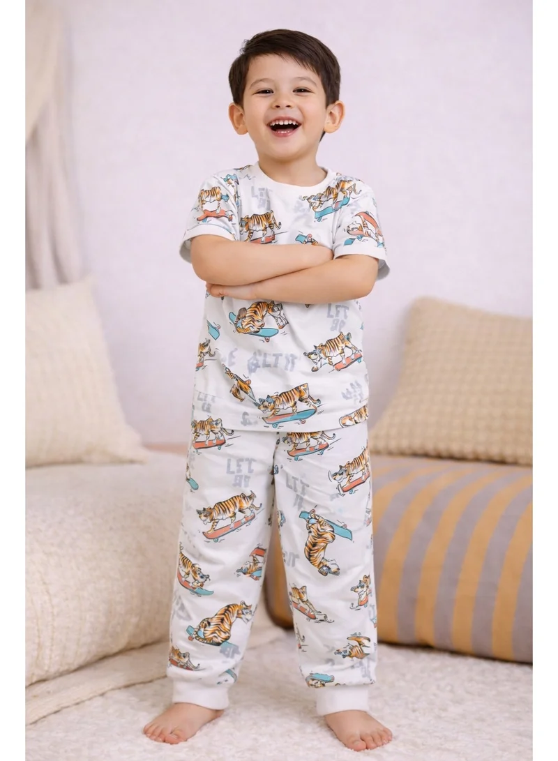 فكتور اند جين Boys’ Pajama Set – Playful Animal Print Cotton Nightwear (2-Piece Set)