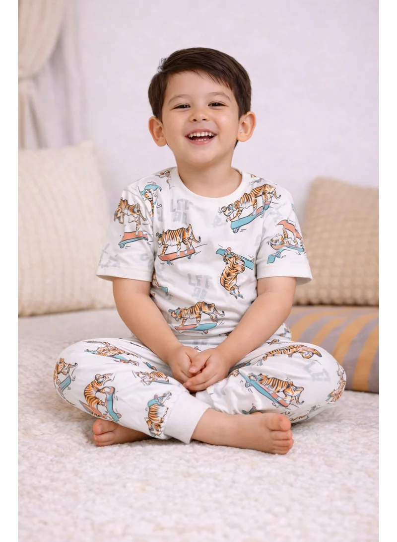 victor and jane Boys’ Pajama Set – Playful Animal Print Cotton Nightwear (2-Piece Set)