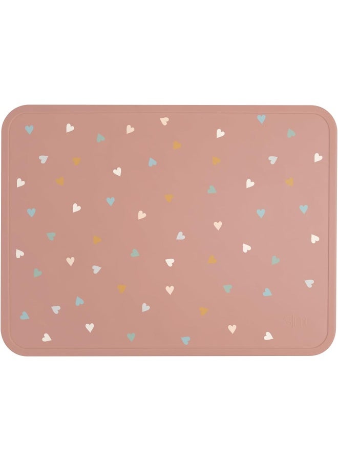 Simple Modern Silicone Placemat for Baby, Toddlers, Kids | Non-Slip Baby Eating Table Food Mat for Restaurants and Dining Table | Piper Collection | Hearts on Pink - Image 1
