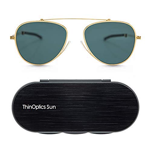ThinOptics Milano Aluminum Case + Aviator Sunglasses, Gold Frame/G15 Lens, 54 mm - Image 1