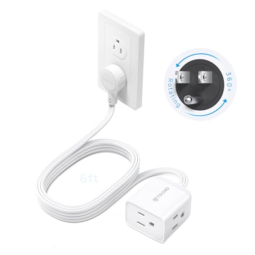 TROND Flat Extension Cord 6ft with 360° Rotating Plug, Low Profile Small Power Strip, 3 Prong Grounded Outlets Cube, 13A, SPT 16/3 Gauge Cable, for Indoor Home Office Cruise Travel Essentials, White - Image 1