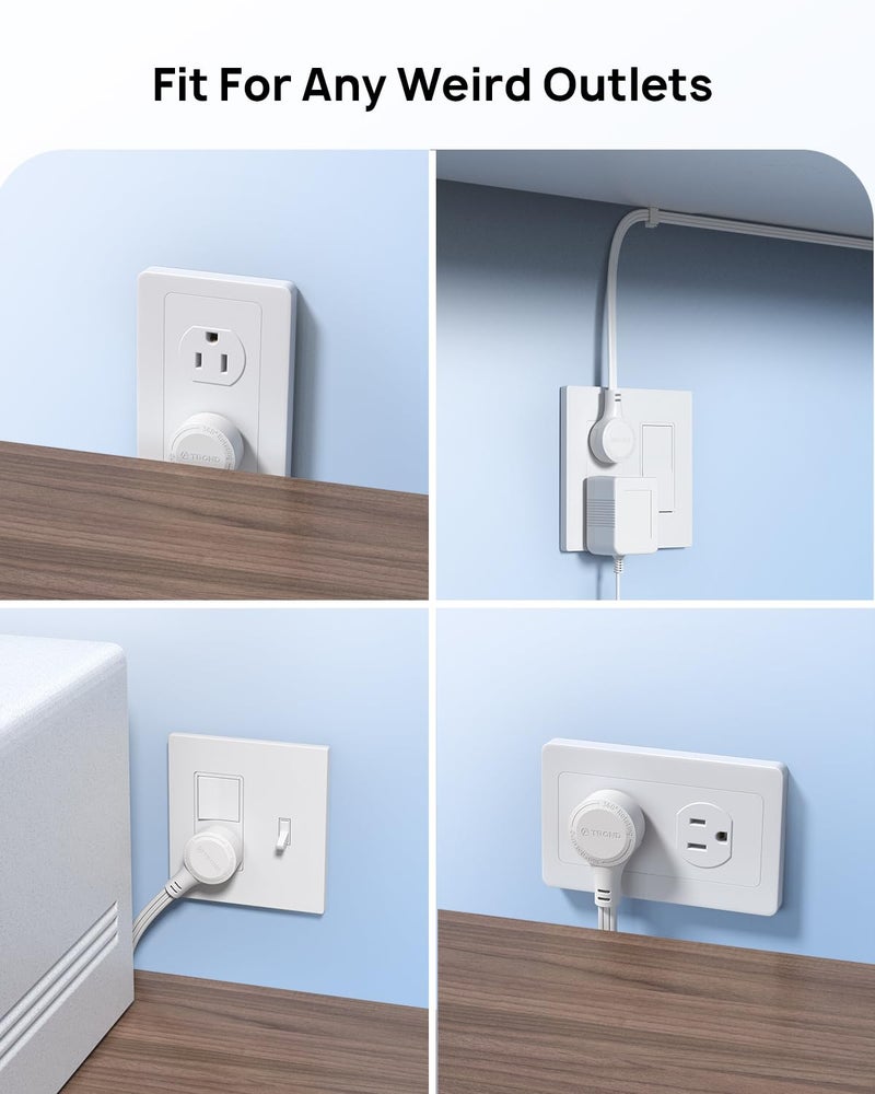 TROND Flat Extension Cord 6ft with 360° Rotating Plug, Low Profile Small Power Strip, 3 Prong Grounded Outlets Cube, 13A, SPT 16/3 Gauge Cable, for Indoor Home Office Cruise Travel Essentials, White - Image 4