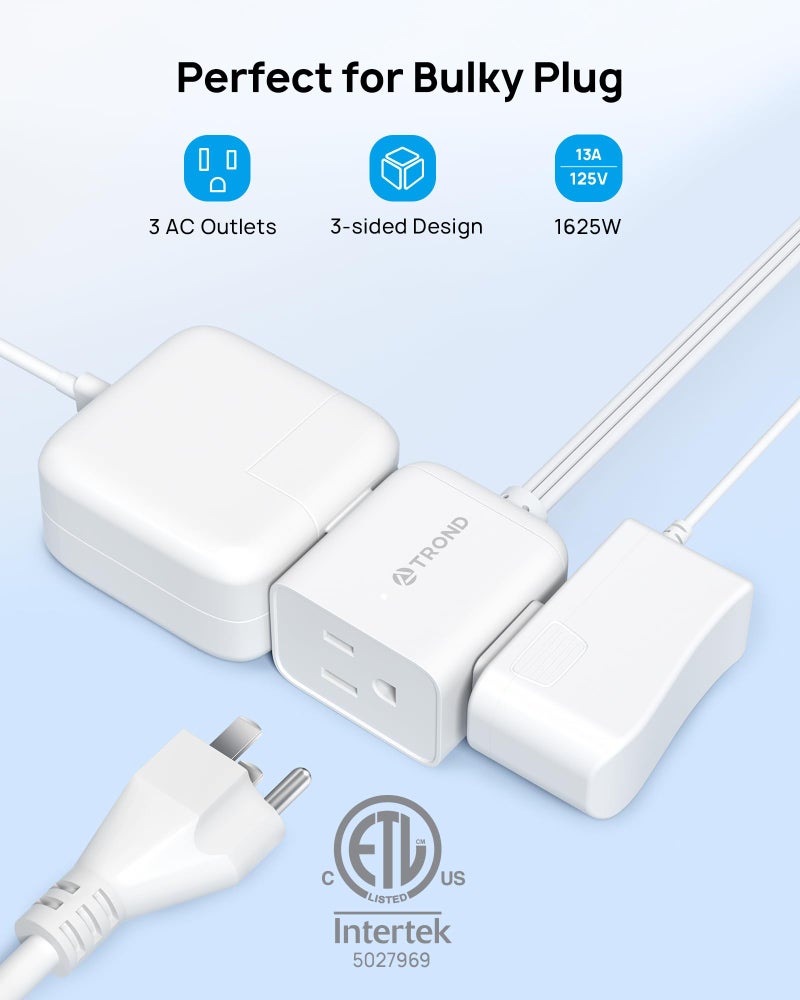 TROND Flat Extension Cord 6ft with 360° Rotating Plug, Low Profile Small Power Strip, 3 Prong Grounded Outlets Cube, 13A, SPT 16/3 Gauge Cable, for Indoor Home Office Cruise Travel Essentials, White - Image 2