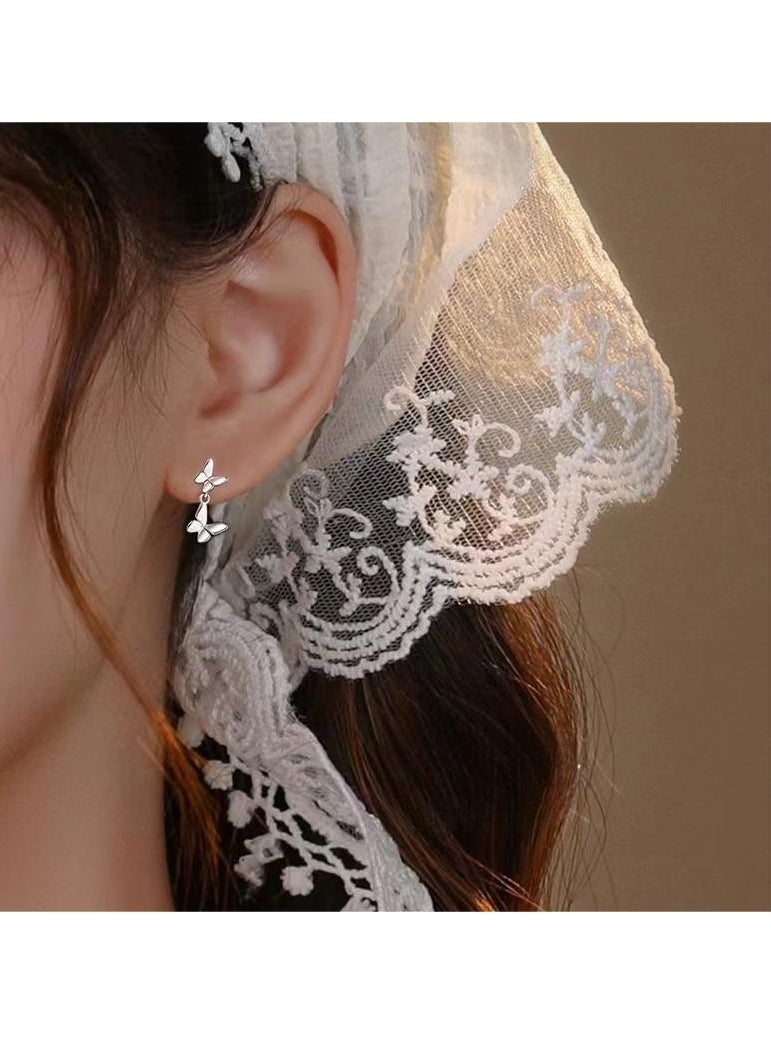 xozgdovg Double butterfly Mori sweet temperament earrings  - Image 3