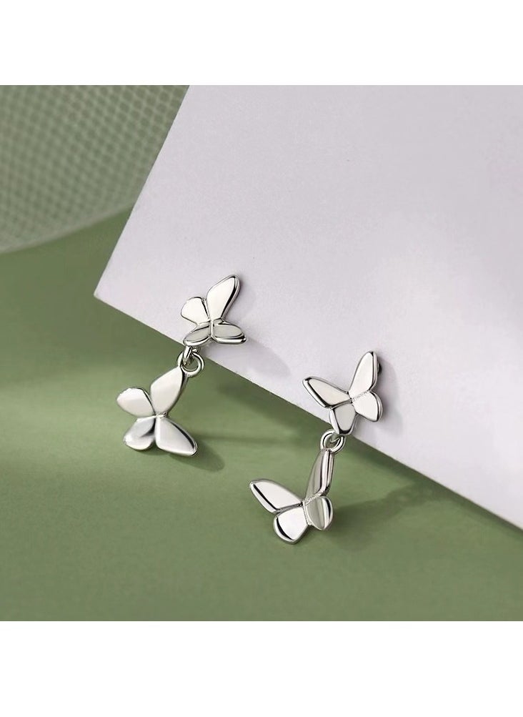 xozgdovg Double butterfly Mori sweet temperament earrings  - Image 2