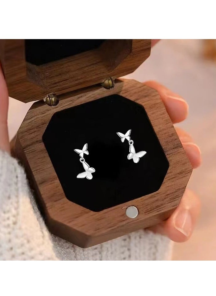 xozgdovg Double butterfly Mori sweet temperament earrings  - Image 1