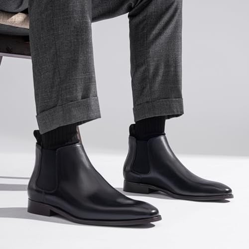 Jousen Chelsea Boots Men Polished Leather Dress Boots Stylish Classic Retro Slip On Boots for Men Black(AMY8156A Black 10.5) - Image 2