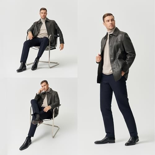 Jousen Chelsea Boots Men Polished Leather Dress Boots Stylish Classic Retro Slip On Boots for Men Black(AMY8156A Black 10.5) - Image 3