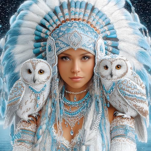 Blueforest Owl Fantasy 500 Piece Jigsaw Puzzle for Adults Winter Theme Mystical Art with Snowy Owls Tribal Beadwork Challenging Puzzle for Game Night 20x20 - Image 1