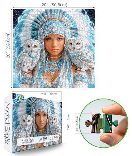 Blueforest Owl Fantasy 500 Piece Jigsaw Puzzle for Adults Winter Theme Mystical Art with Snowy Owls Tribal Beadwork Challenging Puzzle for Game Night 20x20 - Image 5
