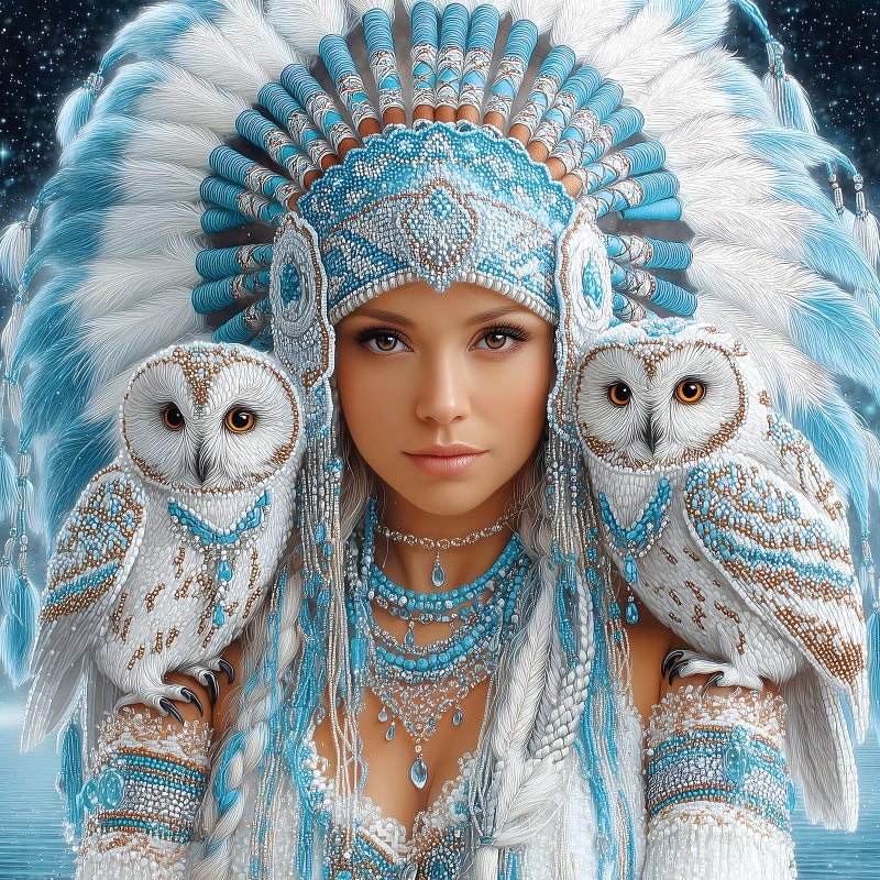 Blueforest Owl Fantasy 500 Piece Jigsaw Puzzle for Adults Winter Theme Mystical Art with Snowy Owls Tribal Beadwork Challenging Puzzle for Game Night 20x20 - Image 3