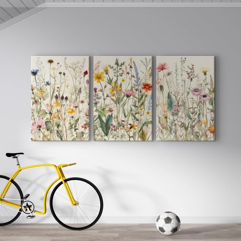QGNBGBJ 3 Pcs Framed Flowers Canvas Wall Art Watercolor Floral Botanical Prints Wildflower Pictures Wall Decor Colorful Plant Paintings Posters for Bathroom Living Room Bedroom Office Kitchen(12x16in) - Image 2