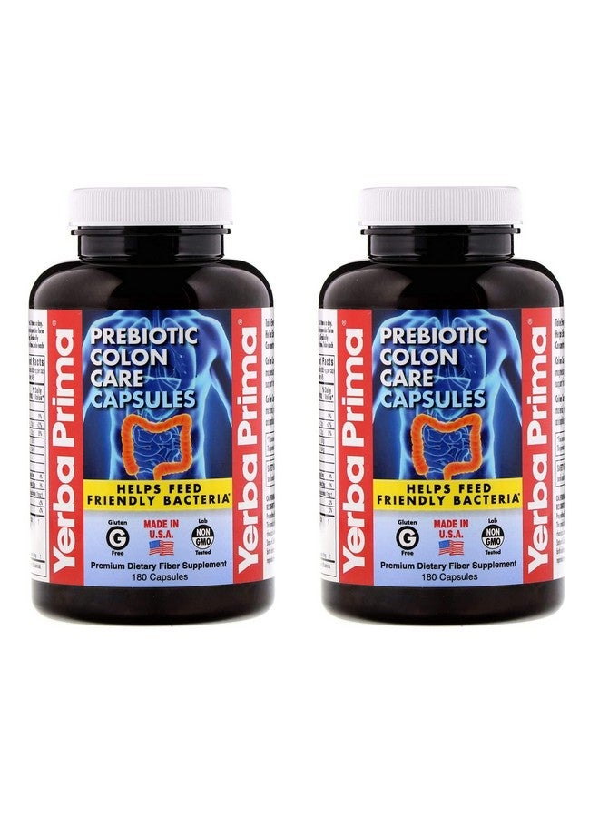 Yerba Prima Prebiotic Colon Care Capsules - 180 Count (Pack of 2), Gluten Free, Proudly Made in The USA, Non-GMO, Soluble & Insoluble Fiber, Supports A Healthy Functioning Colon - Image 1