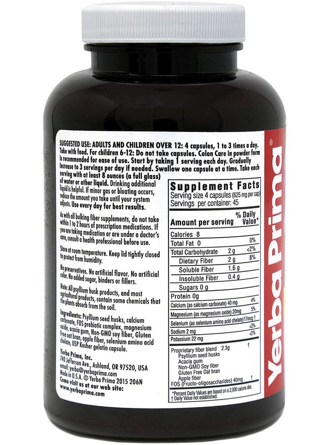 Yerba Prima Prebiotic Colon Care Capsules - 180 Count (Pack of 2), Gluten Free, Proudly Made in The USA, Non-GMO, Soluble & Insoluble Fiber, Supports A Healthy Functioning Colon - Image 2