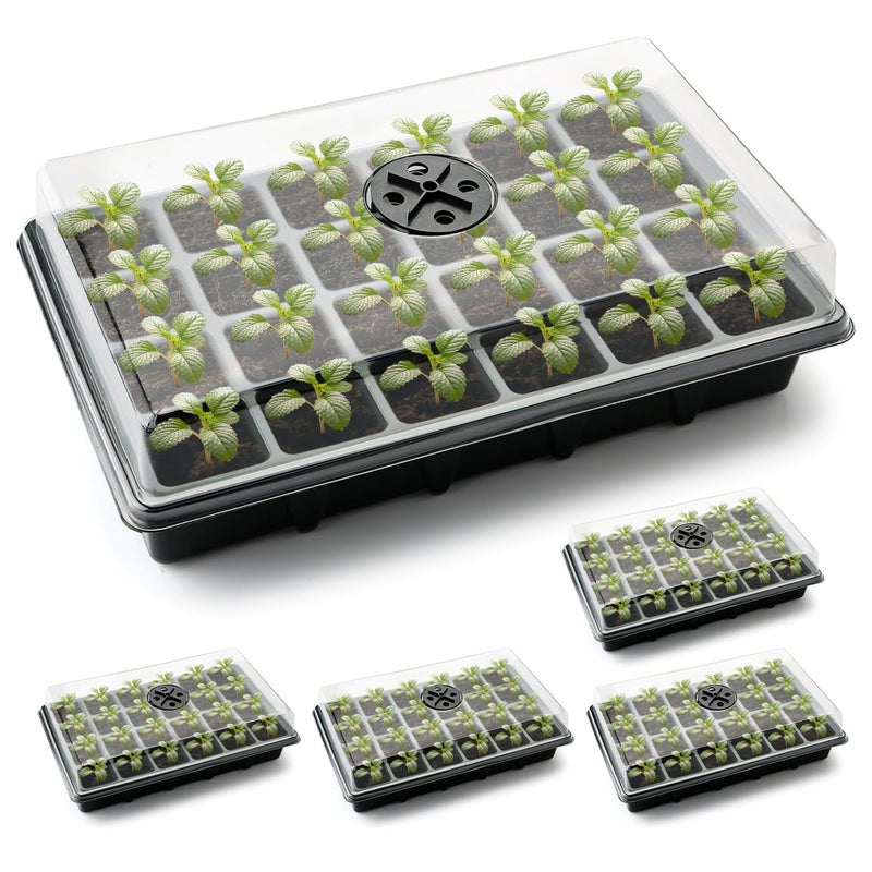 RooTrimmer 24XL Cell Seed Starter Tray with Dome 5Pack 2 Plug Seedling Trays Total 120 Cells Plant Germination Tray with Humidity Vented Lid and Base Mini Propagator Plant Greenhouse for Seed Growing - Image 2