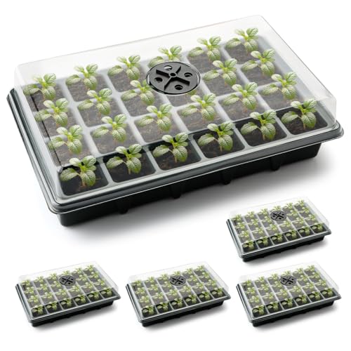 RooTrimmer 24XL Cell Seed Starter Tray with Dome 5Pack 2 Plug Seedling Trays Total 120 Cells Plant Germination Tray with Humidity Vented Lid and Base Mini Propagator Plant Greenhouse for Seed Growing - Image 1