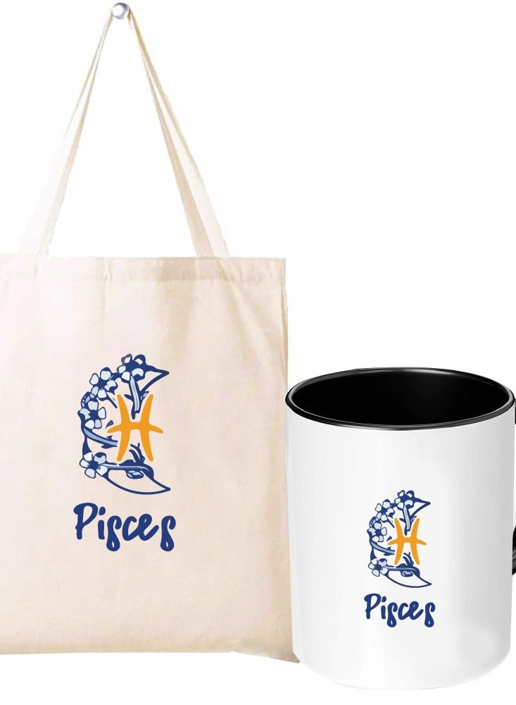 PRINTSHOP4ME Zodiac Pack of 2 Combo - Eco-Friendly Cotton Tote Bag and Two-Tone Coffee Mug Set - Perfect Astrology Gift - GiftSet for Astrology Fans - Image 1