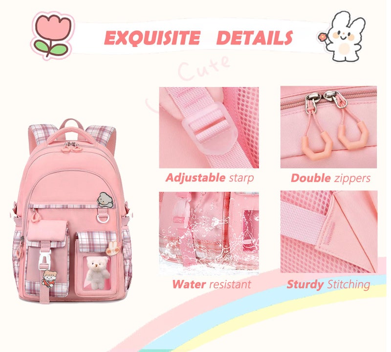 PRLINJSK Girls BackpackÃ¯Â¼Å’Cute School Backpack for Girls Kids TeensÃ¯Â¼Å’Kawaii Bookbag for Primary ElementaryÃ¯Â¼Å’Pink - Image 5