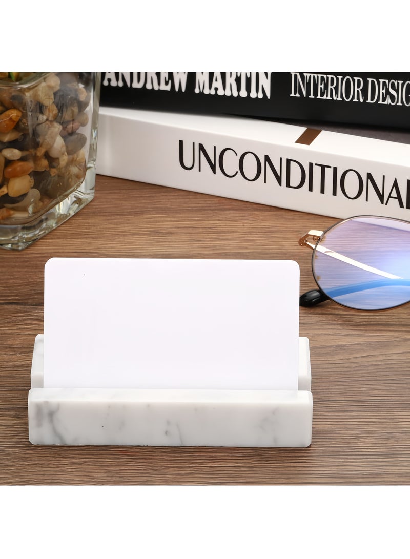 حامل بطاقات عمل للمكتب، صندوق بطاقات عمل، حامل عرض أنيق لبطاقات العمل، مصنوع من الرخام الأبيض، منظم مكتب يمكنه حمل 25 بطاقة عمل، ملحقات مكتب للجنسين - Image 1