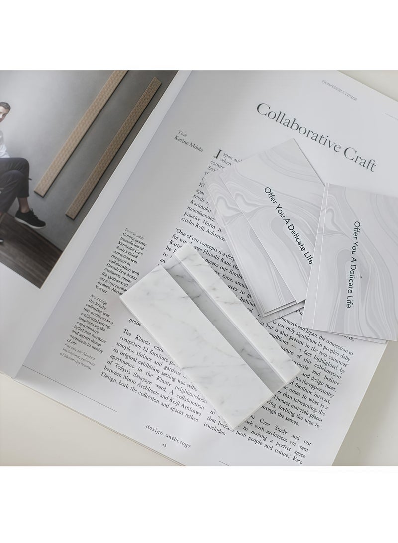 حامل بطاقات عمل للمكتب، صندوق بطاقات عمل، حامل عرض أنيق لبطاقات العمل، مصنوع من الرخام الأبيض، منظم مكتب يمكنه حمل 25 بطاقة عمل، ملحقات مكتب للجنسين - Image 4