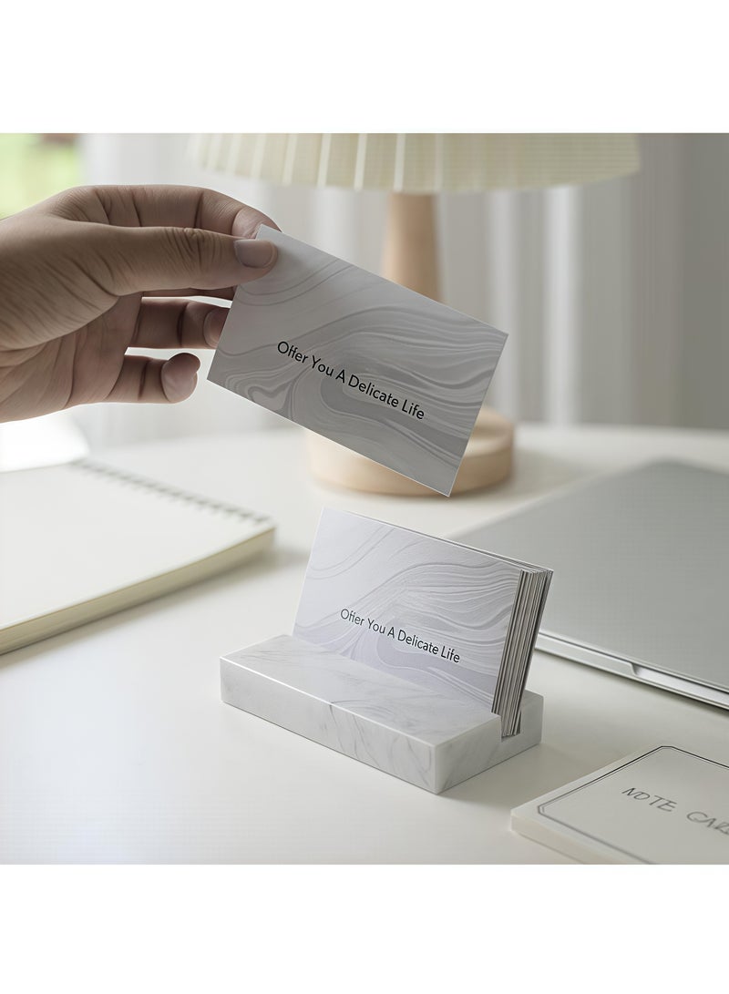 حامل بطاقات عمل للمكتب، صندوق بطاقات عمل، حامل عرض أنيق لبطاقات العمل، مصنوع من الرخام الأبيض، منظم مكتب يمكنه حمل 25 بطاقة عمل، ملحقات مكتب للجنسين - Image 3