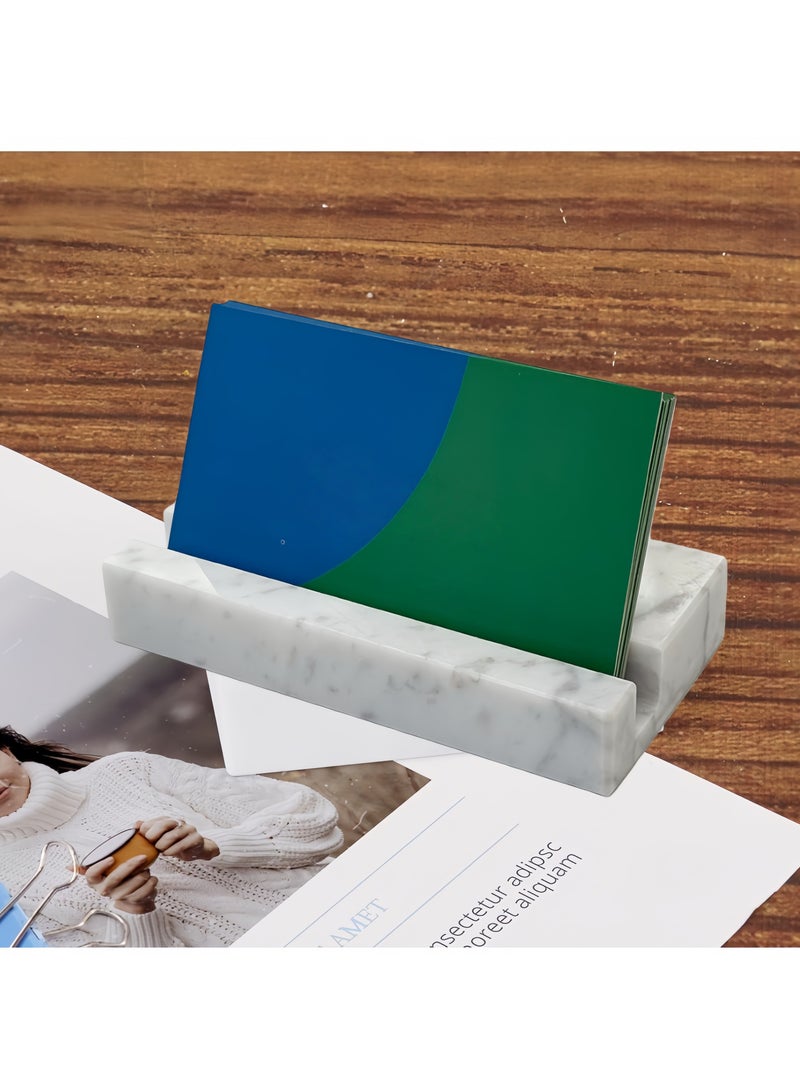 حامل بطاقات عمل للمكتب، صندوق بطاقات عمل، حامل عرض أنيق لبطاقات العمل، مصنوع من الرخام الأبيض، منظم مكتب يمكنه حمل 25 بطاقة عمل، ملحقات مكتب للجنسين - Image 5