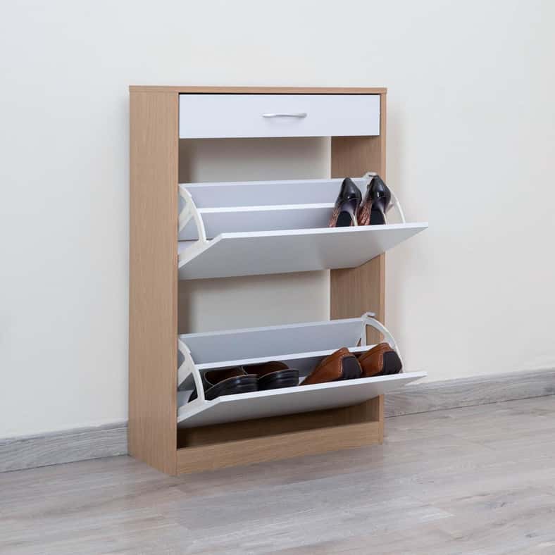 Pan Home رف أحذية زيمتاون 12 زوجًا مع 3 أدراج | أبيض وطبيعي | لوحة لوحة | 61x25x90 سم - Image 1