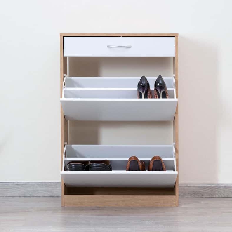 Pan Home رف أحذية زيمتاون 12 زوجًا مع 3 أدراج | أبيض وطبيعي | لوحة لوحة | 61x25x90 سم - Image 2