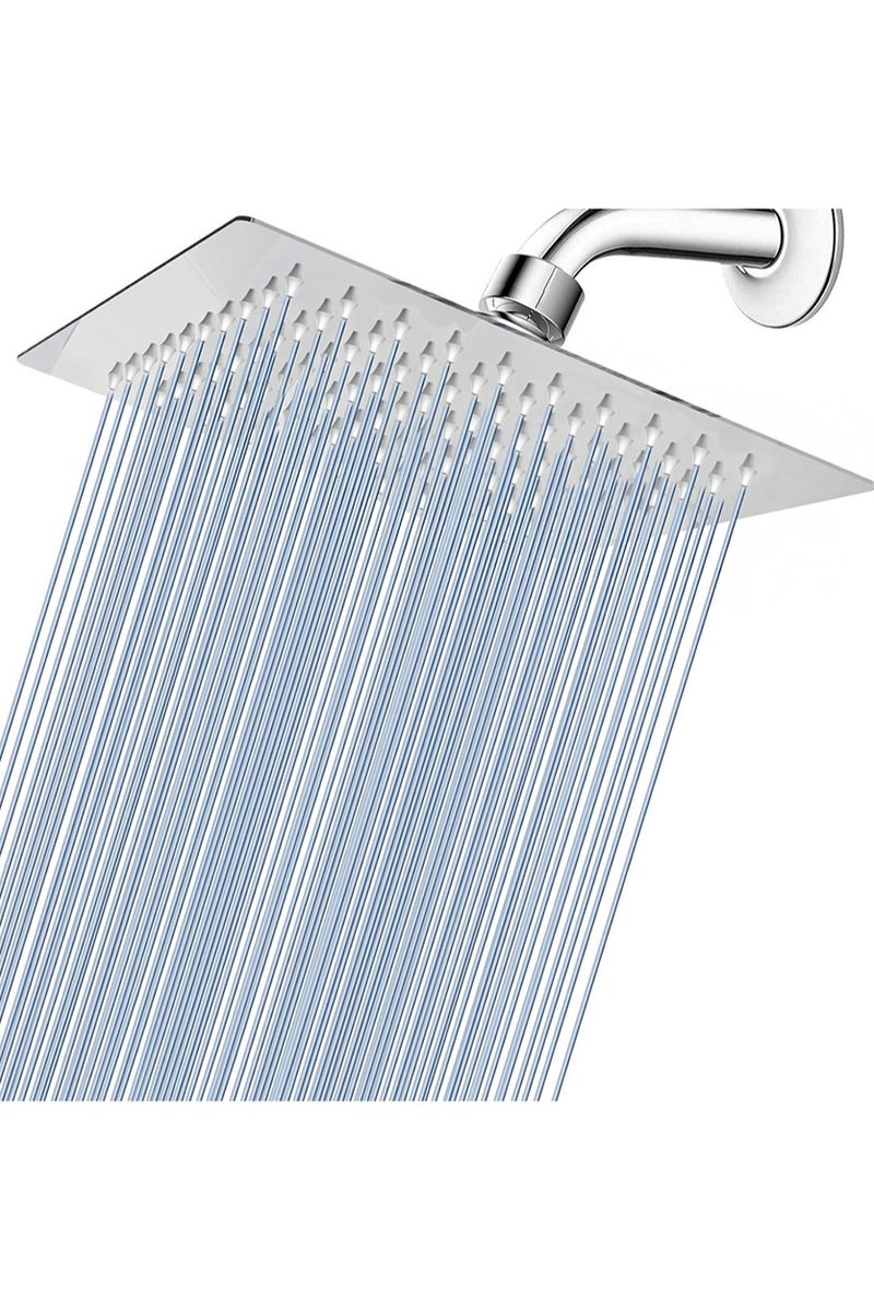 هالونهي رأس دش مربع مقاس 8 بوصات، رأس دش مطري، رأس دش رفيع للغاية عالي الضغط مصنوع بالكامل من الفولاذ المقاوم للصدأ، مثبت على الحائط أو السقف (فضي) - Image 1