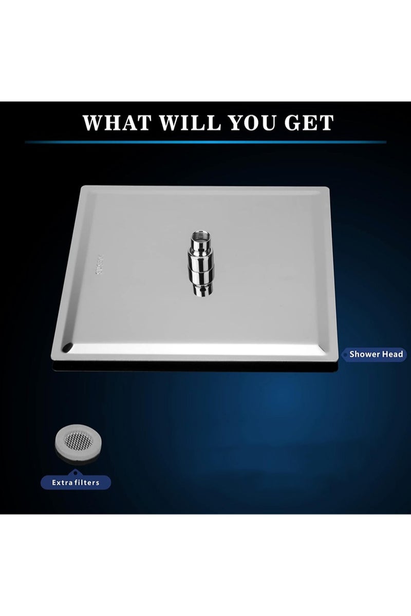 هالونهي رأس دش مربع مقاس 8 بوصات، رأس دش مطري، رأس دش رفيع للغاية عالي الضغط مصنوع بالكامل من الفولاذ المقاوم للصدأ، مثبت على الحائط أو السقف (فضي) - Image 4