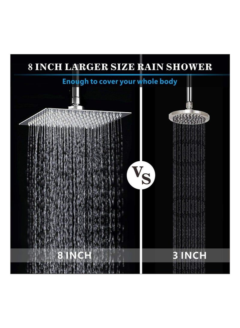 هالونهي رأس دش مربع مقاس 8 بوصات، رأس دش مطري، رأس دش رفيع للغاية عالي الضغط مصنوع بالكامل من الفولاذ المقاوم للصدأ، مثبت على الحائط أو السقف (فضي) - Image 5