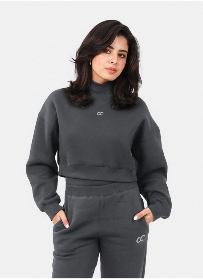 SHECHICK High collar Dark Grey Chic Crop Top  - Image 1
