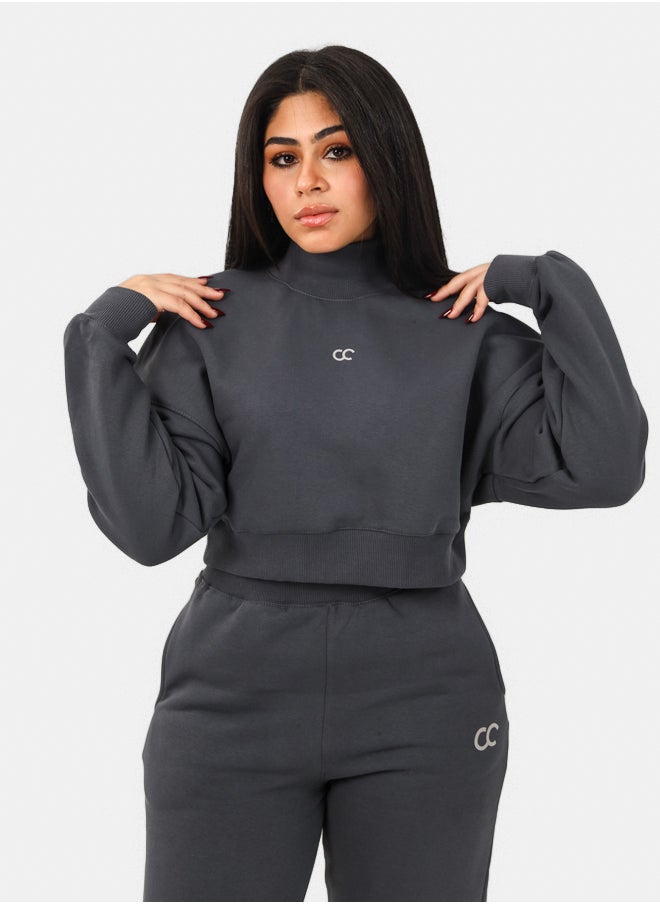 SHECHICK High collar Dark Grey Chic Crop Top  - Image 2
