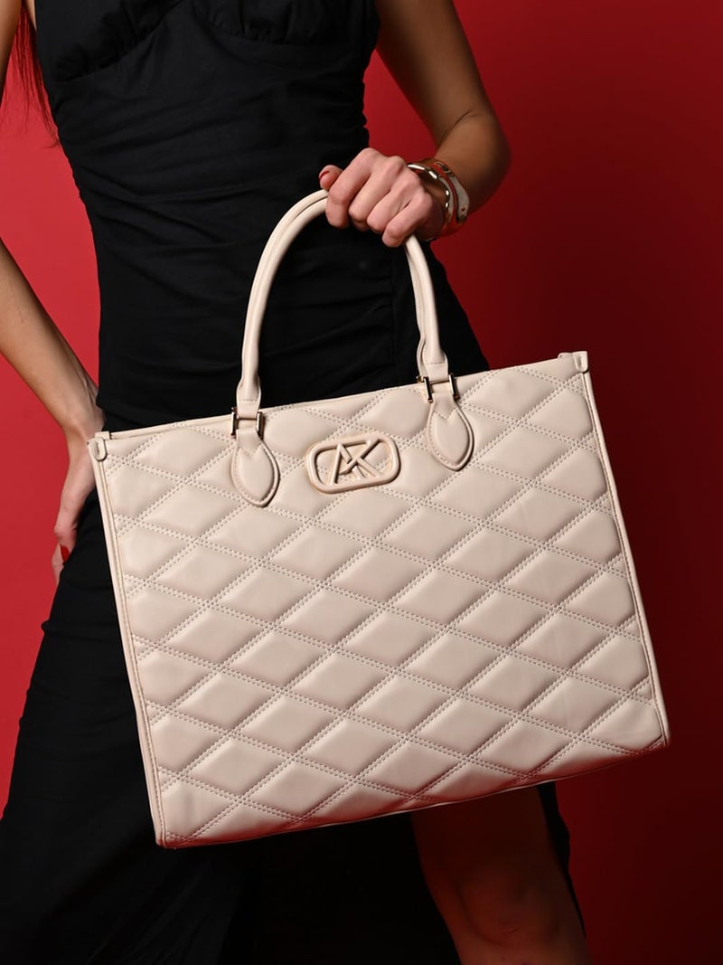 Akiki London Women's Paddington Large Quilted Box Satchel Handbag|Detachable shoulder strap|3 internal pockets|Office bag for Women - Image 2