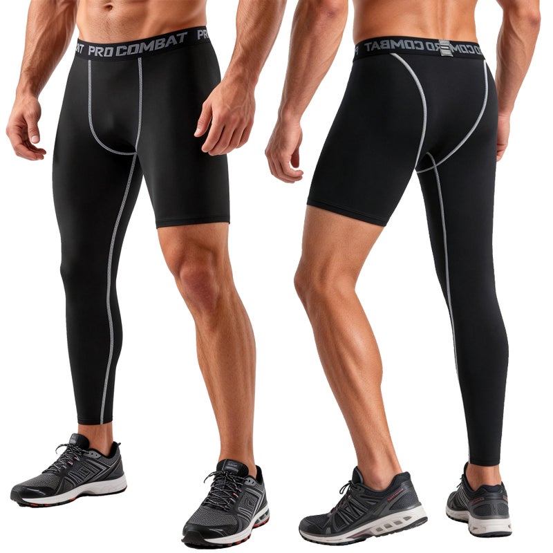 Leggings Trousers 26m803 Black + Light Gray Thread Men's Autumn Basketball and Football Training High-elastic Quick-dry Breathable Fitness