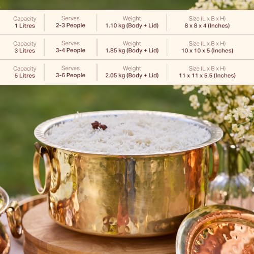 P-TAL P•TAL Brass Patila for Cooking | 100% Pure Brass Round Heavy Bottom | Tapeli/Patila/Bhagona | Golden Brass Handi (5 Liter), Hammered, Polished Cooking Utensil (Free 30ml Cleaning Solution) - Image 2