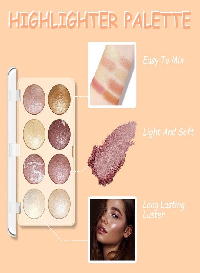 Aaiffey 8 Colors Nude Eyeshadow Palette,Gold Glitter Eye Shadow Blendable Cream Eyeshadow For Eye Highlighter Pink Makeup Shade Soft Powder,Highly Pigmented,Long Lasting (#02) - Image 2