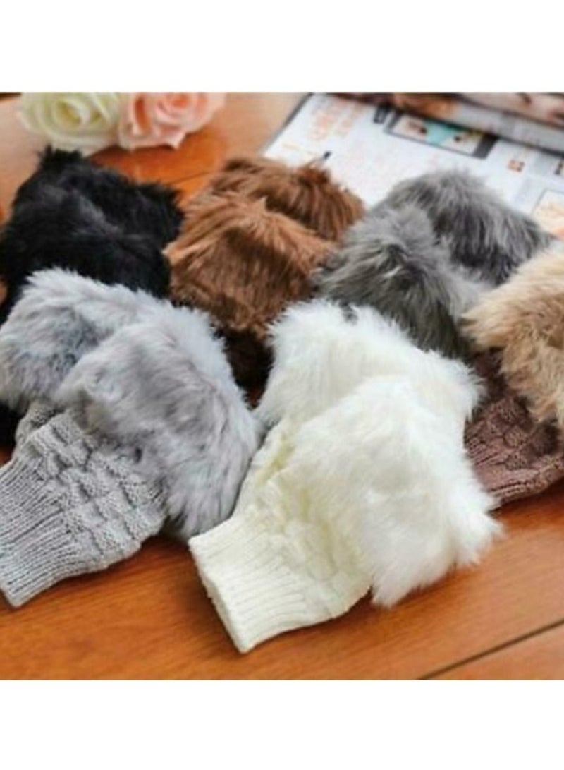 قفاز شتوي بدون أصابع ، قفاز قصير بفتحة الإبهام ، قفازات دافئة محبوكة مع فرو صناعي للنساء ، لون وردي - Image 2