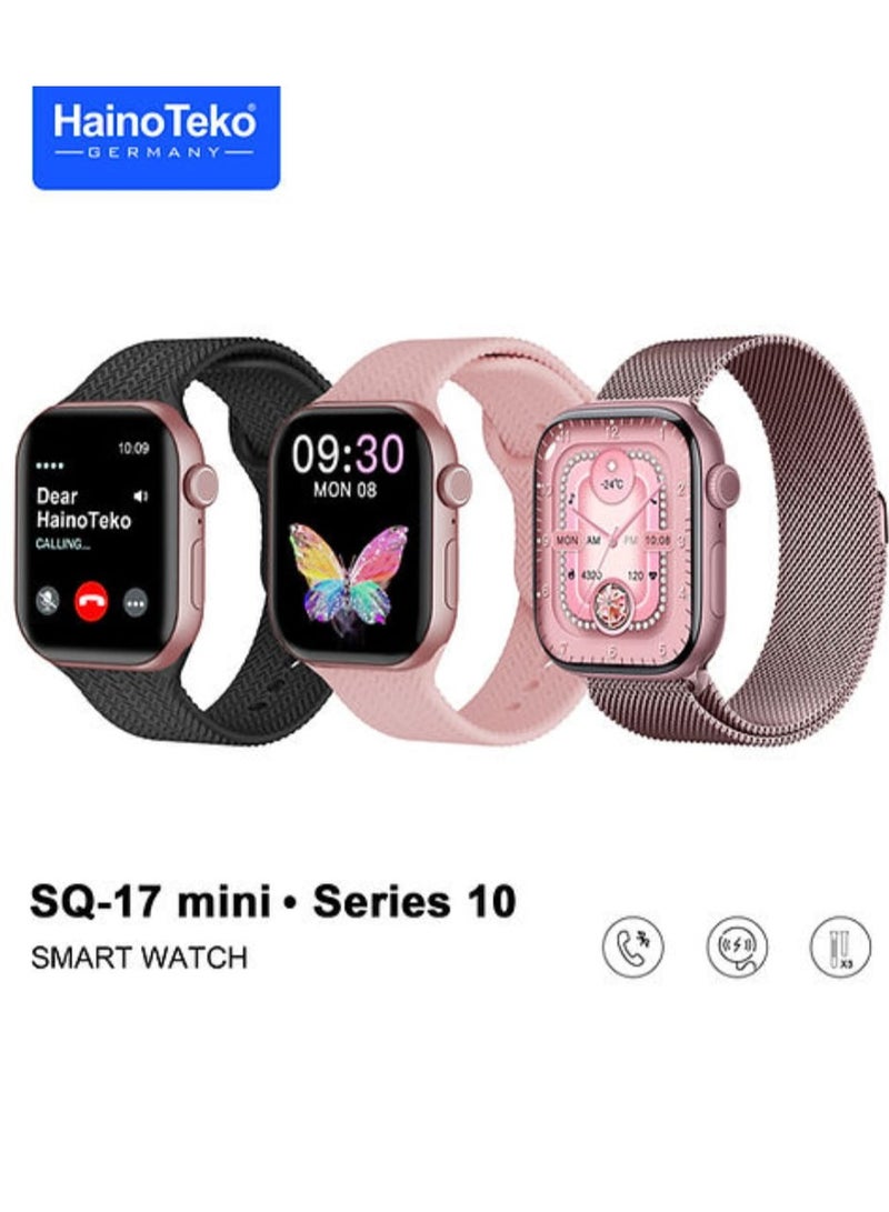 هينو تيكو ساعة ذكية SQ-17 Mini Series 10 مزودة بشاشة AMOLED و3 أزواج من الأشرطة وشاحن لاسلكي متعدد الألوان - Image 1