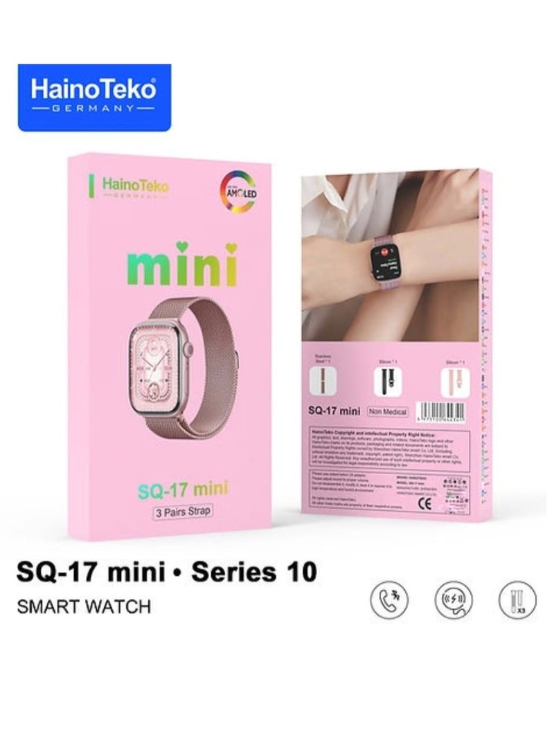 هينو تيكو ساعة ذكية SQ-17 Mini Series 10 مزودة بشاشة AMOLED و3 أزواج من الأشرطة وشاحن لاسلكي متعدد الألوان - Image 3